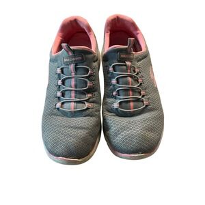 Skechers Slip On Gray‎ Pink Comfort Walking Shoes Sneakers SZ 8
